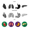 Heart, lungs, stomach, pancreas. Human organs set collection icons in black, flat, monochrome style vector symbol stock Royalty Free Stock Photo