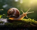 Snail on moss in the forest. Snail in nature. Royalty Free Stock Photo