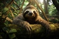 Sloth resting on a branch in the rainforest