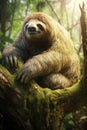 Sloth sitting on a branch in the tropical rainforest Royalty Free Stock Photo