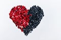 Heart made of berries cranberries and blueberries.