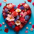 heart made of blooming flowers. generative AI