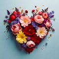 heart made of blooming flowers. generative AI