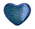 Heart made of blue plastic with abstract holes isolated on white background. 3d