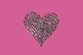 Heart made of chain on pink background. Strong love Royalty Free Stock Photo