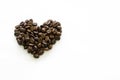 Heart made of coffee beans on white background, love coffee