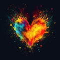 Heart made of colorful splashes of paint on a black background created with Generative AI Royalty Free Stock Photo