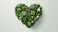 Heart made of fresh vegetables on white background. Healthy eating concept. Generative AI Royalty Free Stock Photo