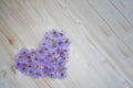 Heart made of gentle lovely purple flowers with copy space, Royalty Free Stock Photo