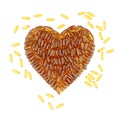 Heart made of golden gelatin capsules with fish oil. 3D rendering Royalty Free Stock Photo