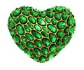 Heart made of golden shining metallic 3D with green glass isolated on black background. Royalty Free Stock Photo