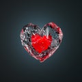 Heart Made Of Ice With Red Flaming Heart Inside on Black Background. 3d Rendering.