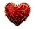 Heart made in low poly style red color isolated on white background. 3d Royalty Free Stock Photo