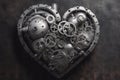 Abstract human heart made from metallic and grungy gears. Generative AI Royalty Free Stock Photo