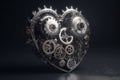 Abstract human heart made from metallic and grungy gears. Generative AI Royalty Free Stock Photo