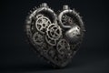 Abstract human heart made from metallic and grungy gears. Generative AI Royalty Free Stock Photo