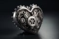 Abstract human heart made from metallic and grungy gears. Generative AI Royalty Free Stock Photo