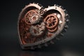 Abstract human heart made from metallic and grungy gears. Generative AI Royalty Free Stock Photo