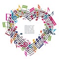Heart made with musical notes and clef.