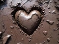 a heart made out of mud on a muddy surface