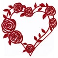 A heart made out of red roses and leaves, embroidery on white background Royalty Free Stock Photo