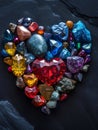 Heart made out of various colorful gemstones on a black surface. Royalty Free Stock Photo