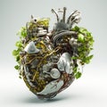 Heart made out of various parts of plant and other things on white background. Generative AI
