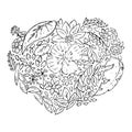 Heart made of plants. Bouquet of flowers in the shape of a heart. Heart of flowers and leaves of different plants. Vector illustra Royalty Free Stock Photo