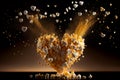 Heart made of popcorn flying in the air. Generative AI