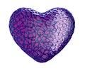 Heart made of purple plastic with abstract holes isolated on white background. 3d