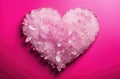 Heart made of quartz crystals on contrast pink background, Valentine\'s Day