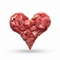 the heart is made from raw meat isolate. beef in the shape of a heart, symbolizes heart disease, overeating, cooking or Royalty Free Stock Photo