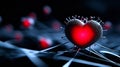 A heart made of red and black dots is surrounded by a web of strings Royalty Free Stock Photo