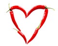 Heart made of red chili peppers on white Royalty Free Stock Photo