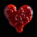 Heart made of red ketchup isolated on black background.