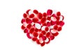Heart made of red, pink and white rose petals. Royalty Free Stock Photo