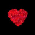 Heart made from red rose petals isolated on dark background. Royalty Free Stock Photo