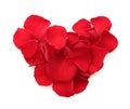 Heart made with red rose petals on white background, top view Royalty Free Stock Photo