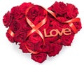 Heart Made Red Roses bouquet Red ribbon Figure 8 Infinity sign Text Love Isolated White Background.