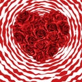 Heart made of red roses in photorealistic detailed style, clean vector on rounds