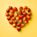 Heart made of red strawberries, light uniform background. Heart as a symbol of affection and Royalty Free Stock Photo