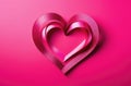 Heart made of ribbon on contrast pink background, Valentine\'s Day