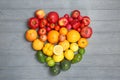 Heart made of ripe fruits and vegetables Royalty Free Stock Photo