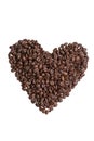 Heart made from roasted coffee beans. Isolated white background Royalty Free Stock Photo