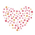 Heart made of rose flowers close up. Watercolor hand drawn illustration isolated on white background. Card for lovers Royalty Free Stock Photo