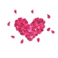 Heart made of rose petals. Red rose petals heart over white background. Top view. Love and romantic theme. Royalty Free Stock Photo