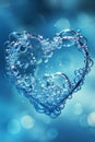 Heart made of soap foam with bubbles on blue background. Soap bubbles in bath or sud Royalty Free Stock Photo