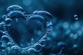 Heart made of soap foam with bubbles on blue background. Soap bubbles in bath or sud Royalty Free Stock Photo