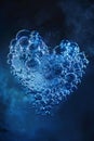 Heart made of soap foam with bubbles on blue background. Soap bubbles in bath or sud Royalty Free Stock Photo