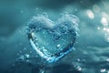 Heart made of soap foam with bubbles on blue background. Soap bubbles in bath or sud Royalty Free Stock Photo